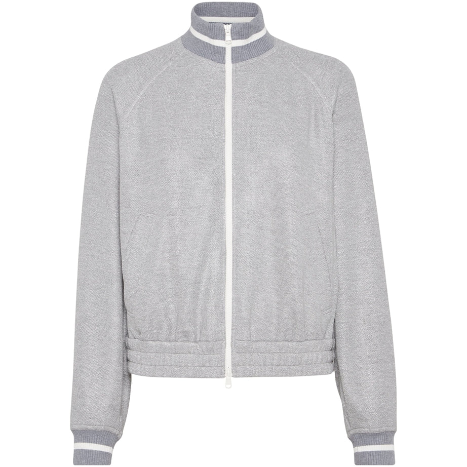 Brunello Cucinelli Grey Sparkling Piqué Zip-Up Sweatshirt