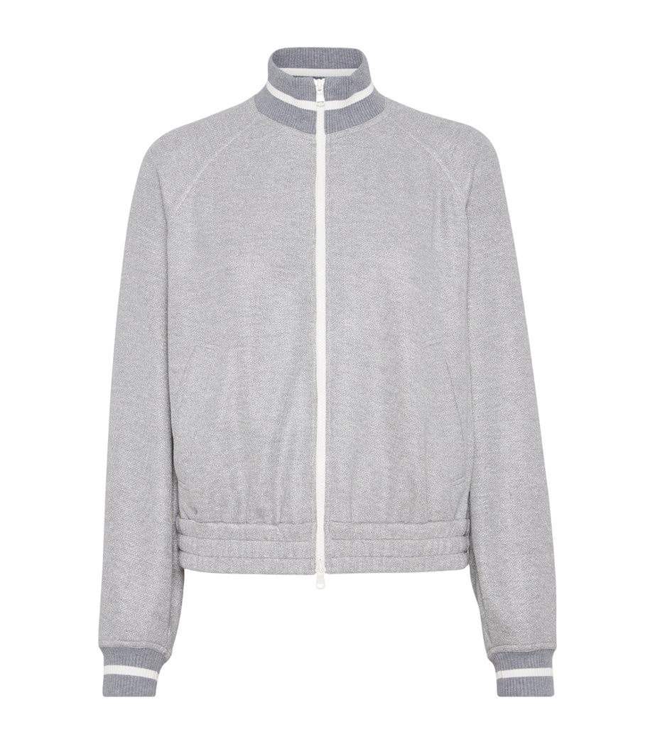 Brunello Cucinelli Grey Sparkling Piqué Zip-Up Sweatshirt