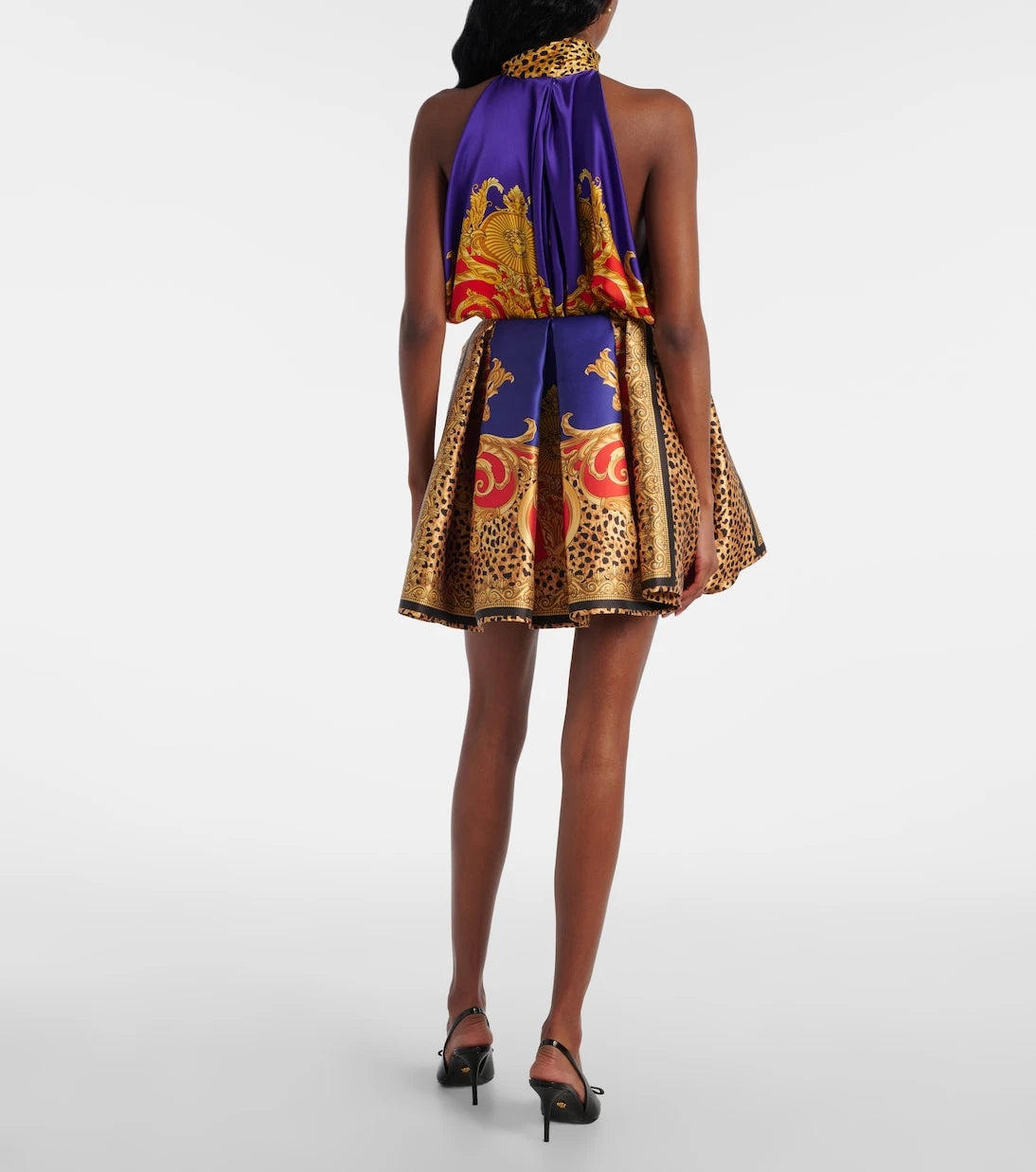 Versace - Pleated printed satin miniskirt