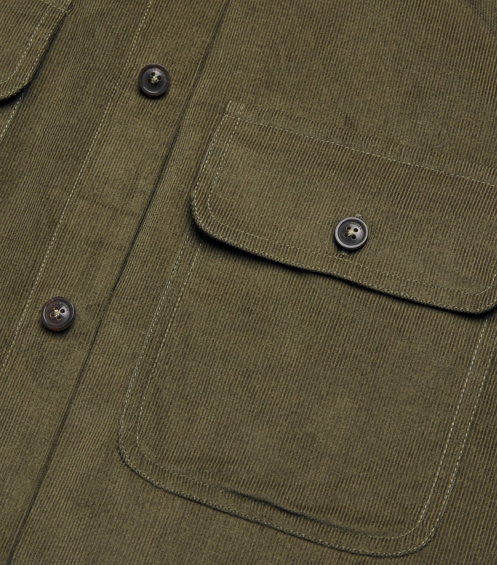 Green Cotton Corduroy Twin-Pocket Shirt