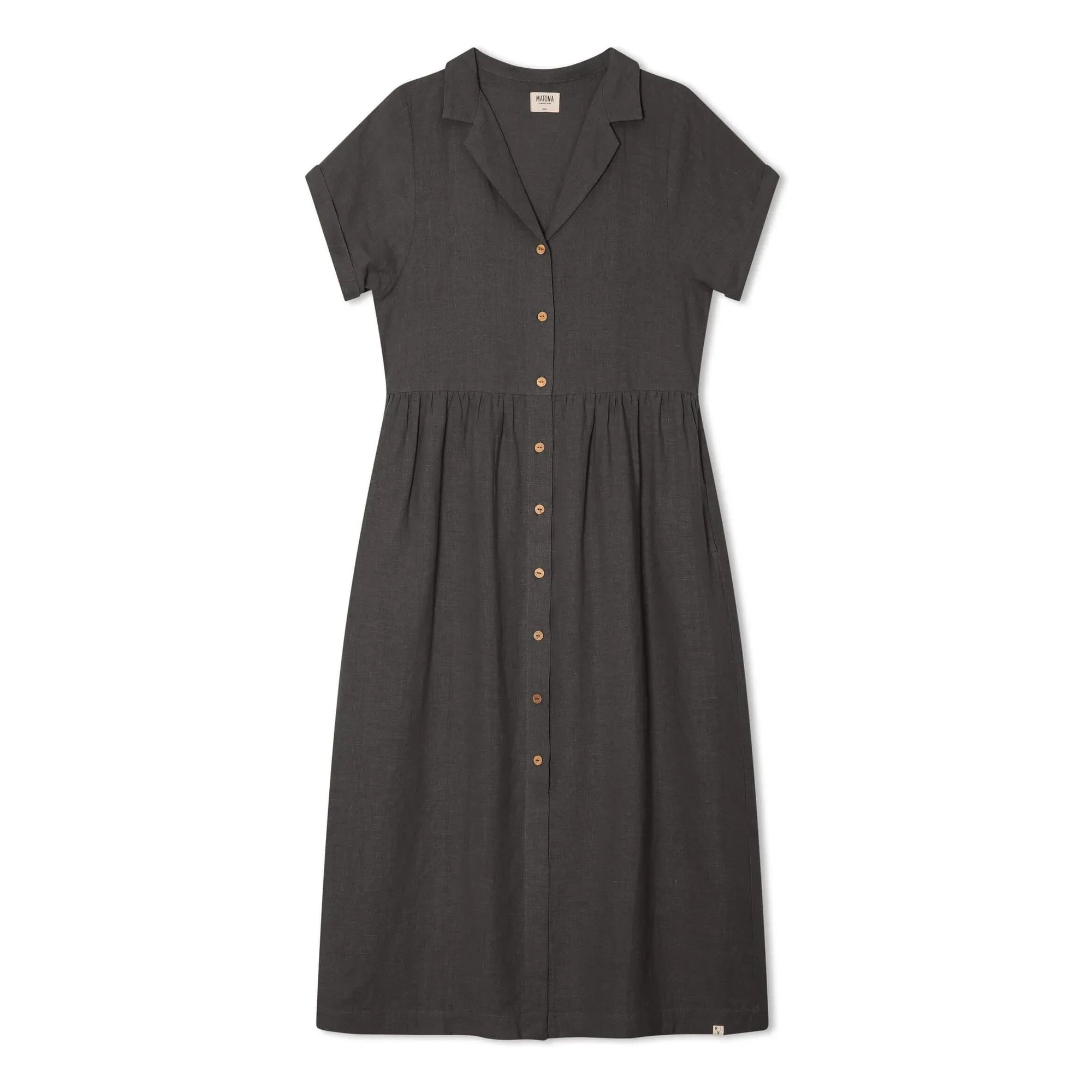 Matona - Linen Mi-Long Shirt Dress | Black