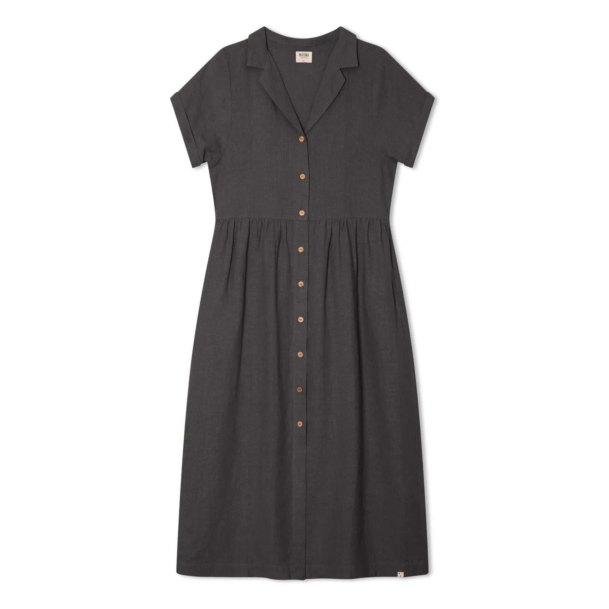 Matona - Linen Mi-Long Shirt Dress | Black