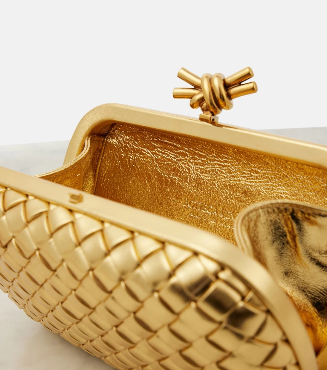 Bottega Veneta - Knot Intreccio metallic leather clutch