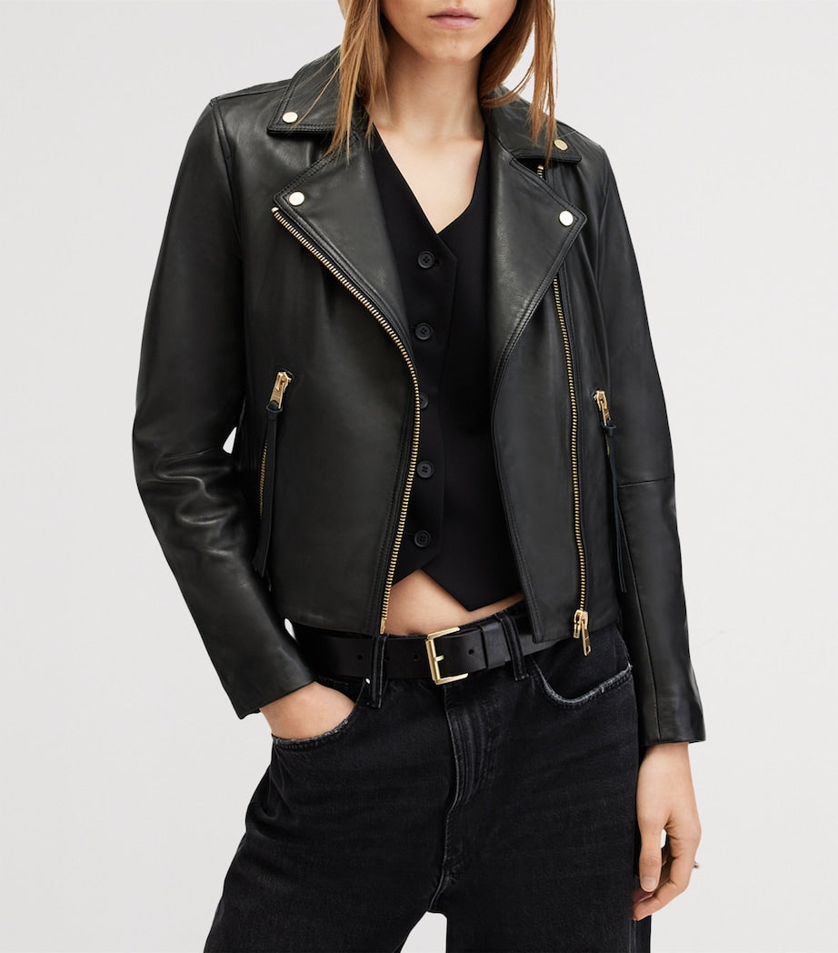 AllSaints Black Leather Dalby Biker Jacket