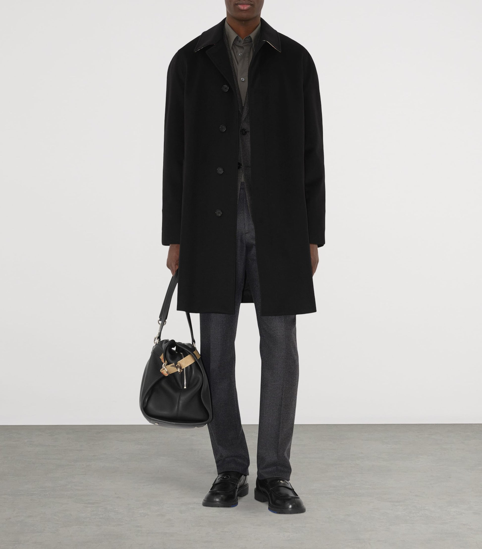 Burberry Black Cashmere Mid-Length Car Coat