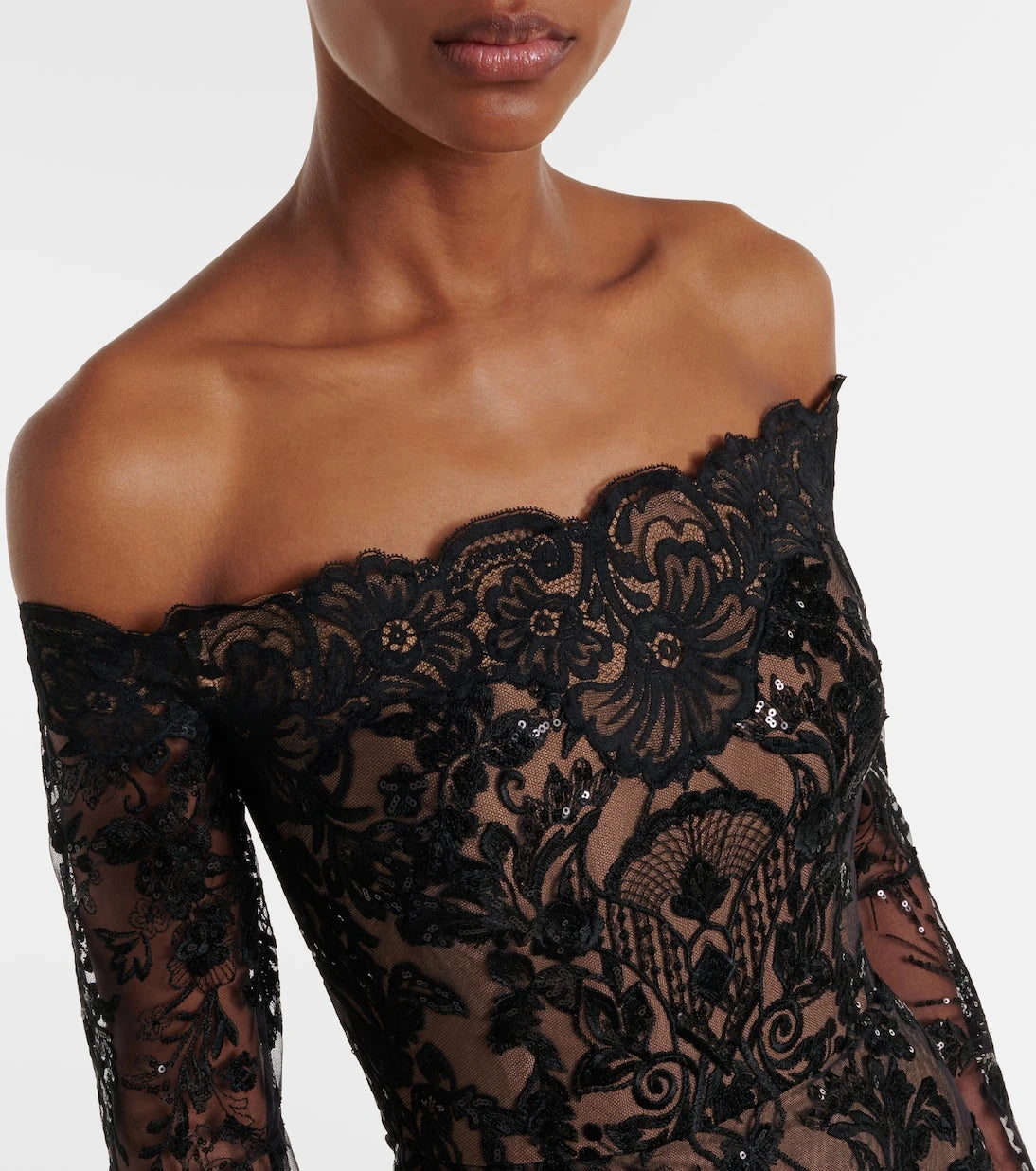 Elie Saab - Sequined off-shoulder lace gown