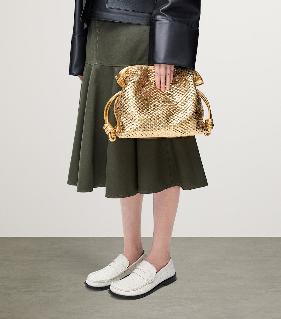 Gold Medium Leather Scales Flamenco Clutch