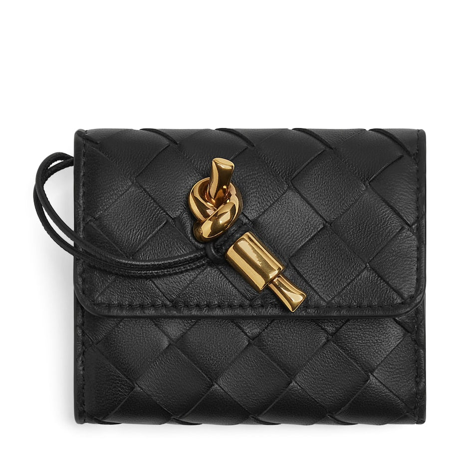 Black Leather Intrecciato Andiamo Trifold Wallet