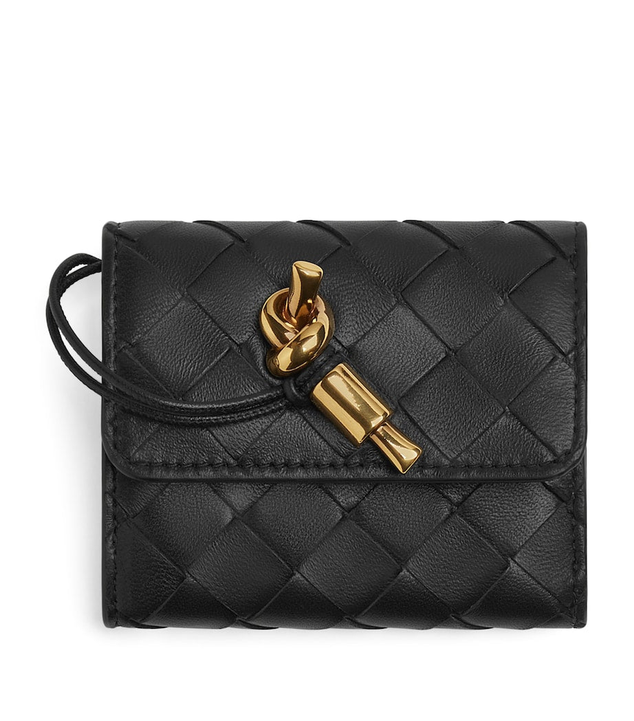 Black Leather Intrecciato Andiamo Trifold Wallet