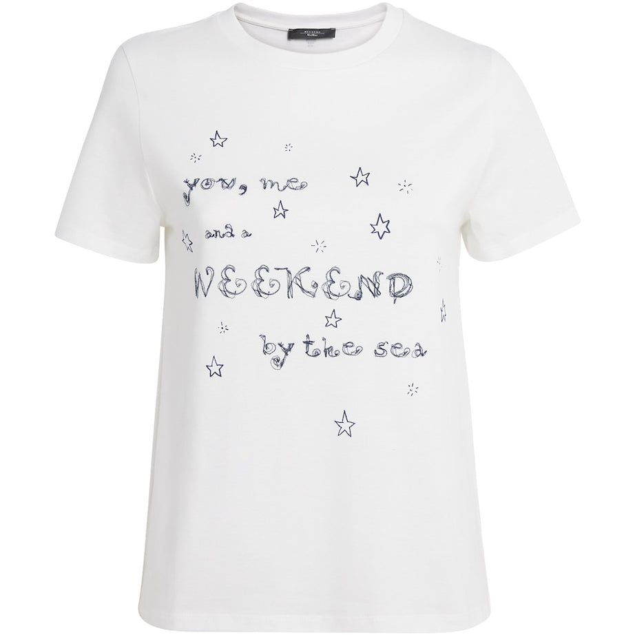 Weekend Max Mara White Cotton Print and Embroidered T-Shirt