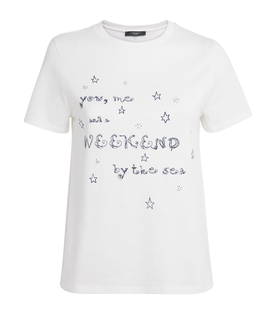 Weekend Max Mara White Cotton Print and Embroidered T-Shirt