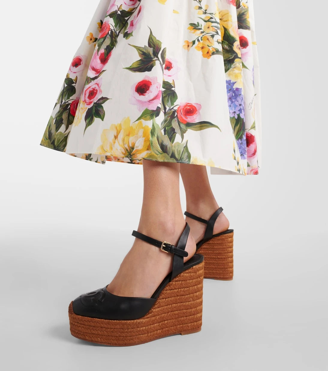 Dolce&Gabbana - Logo embroidered leather wedge espadrilles