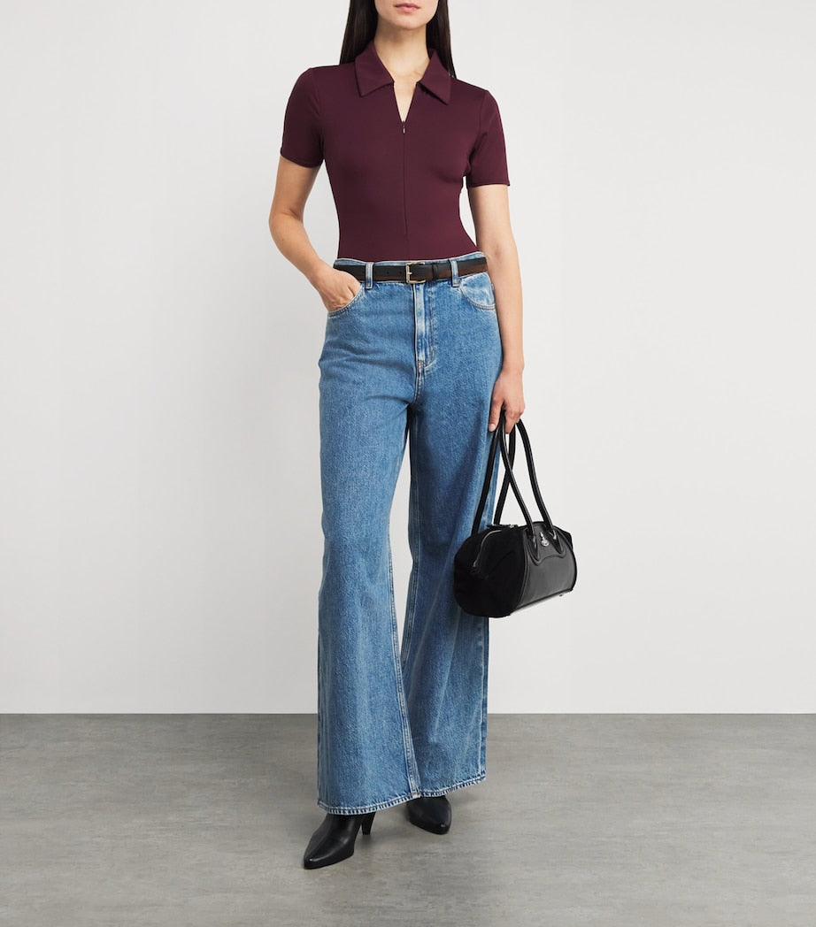 Good American Purple Scuba Collared Bodysuit