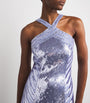 Pamella Roland Blue Sequinned Embellished Halterneck Gown