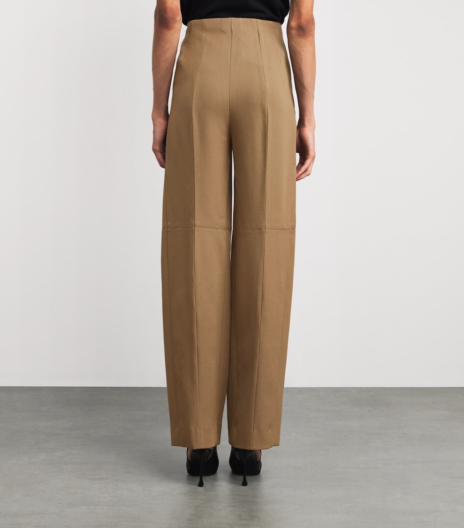 Victoria Beckham Brown Virgin Wool Sculptural Leg Trousers