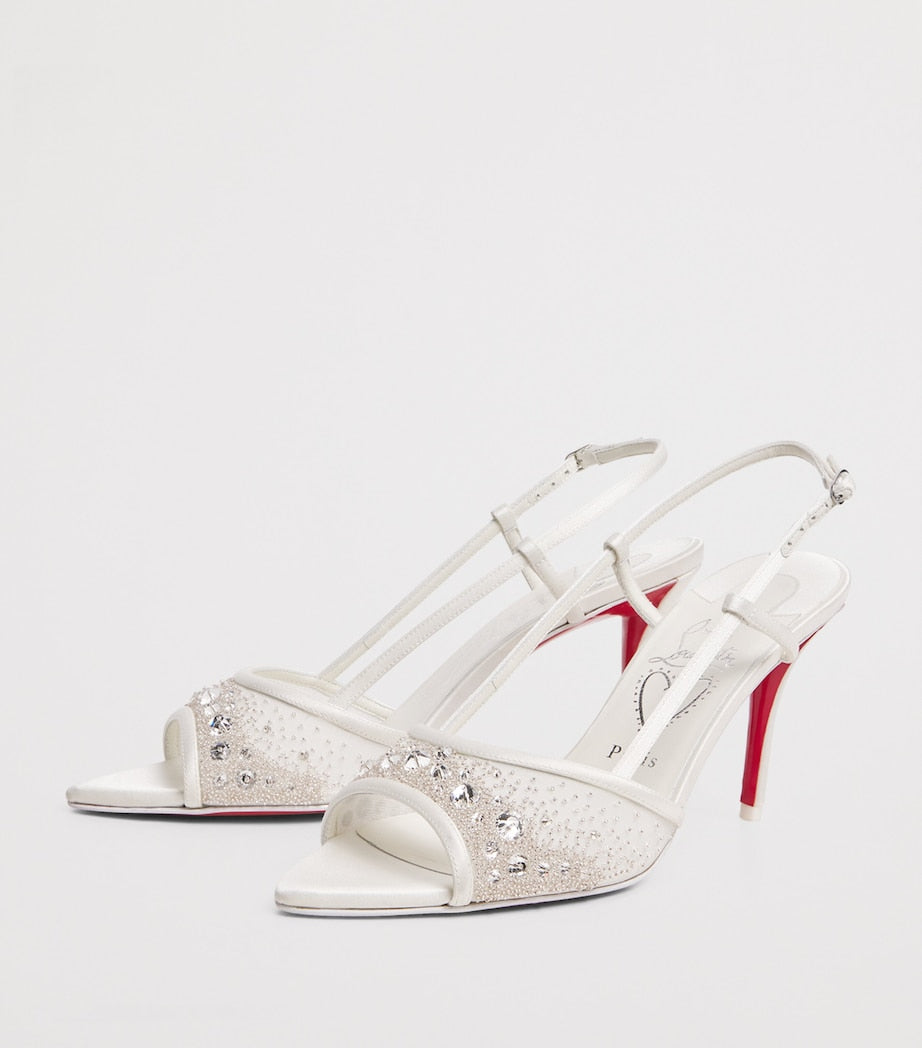 Christian Louboutin White Miss Z Embellished Slingback Sandals 80