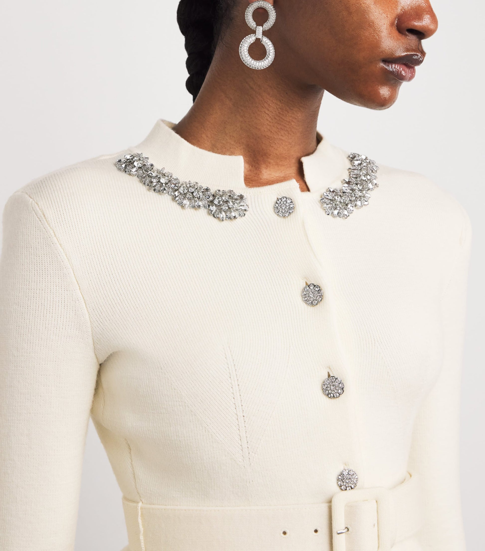 Self-Portrait Ivory Knitted Embellished Midi Dress