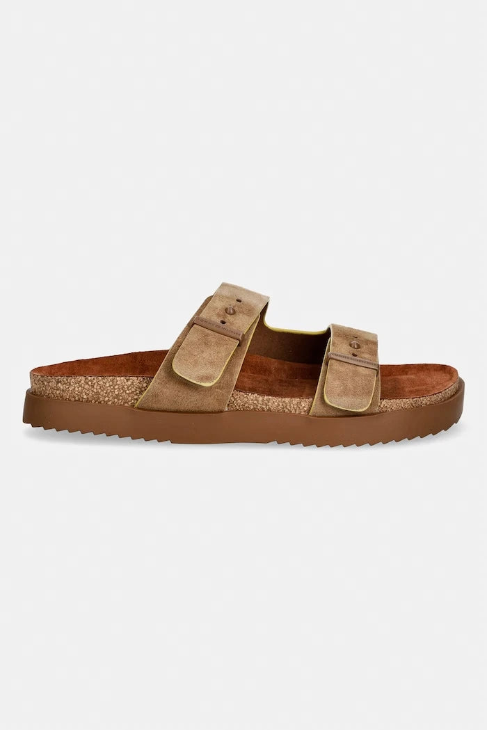 Tommy Hilfiger чехли мъжки от велур CORK ADJUSTABLE SUEDE SANDAL