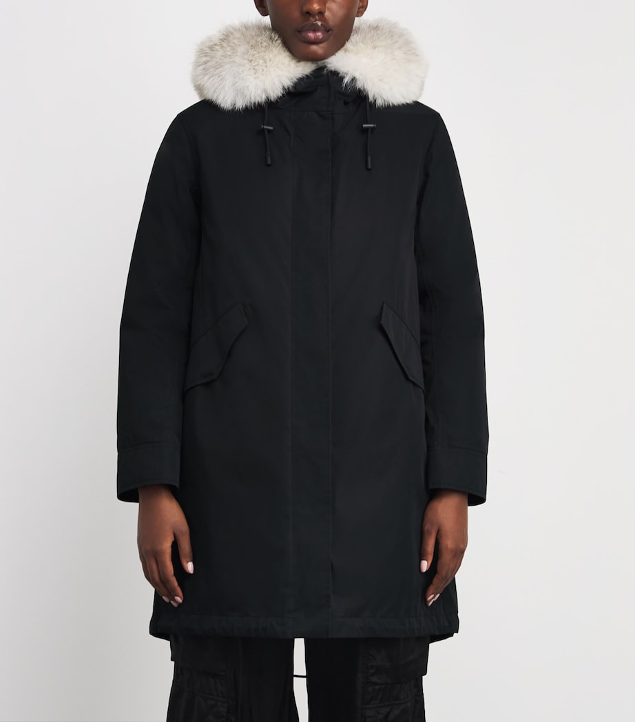 Black Fox-Rabbit Blended-Cotton Parka (85cm)