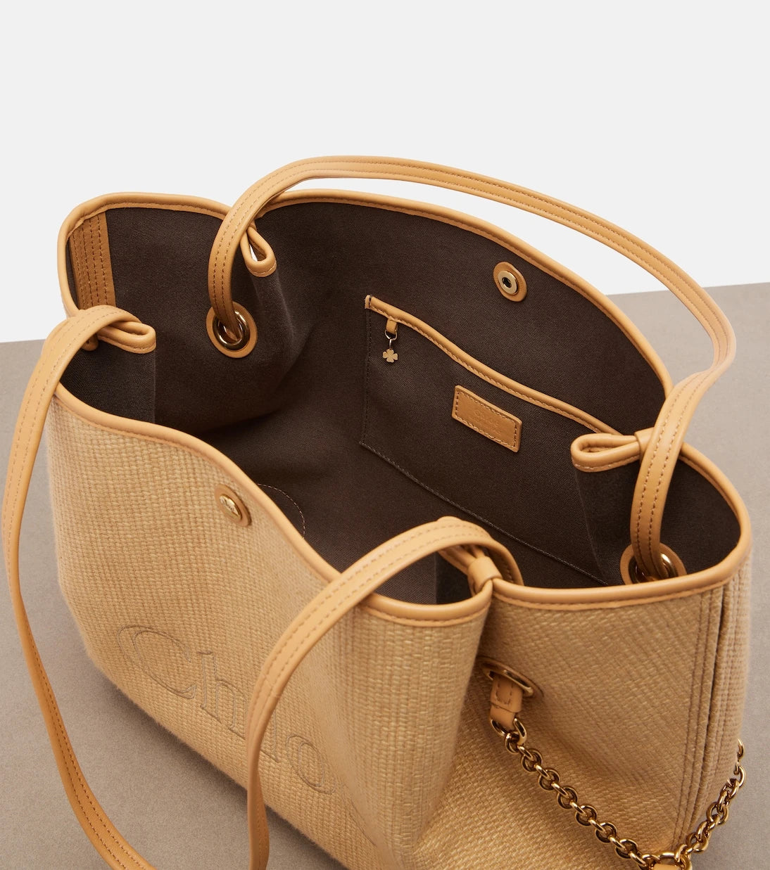 Chloé - Chloé Clover Medium raffia-effect tote bag