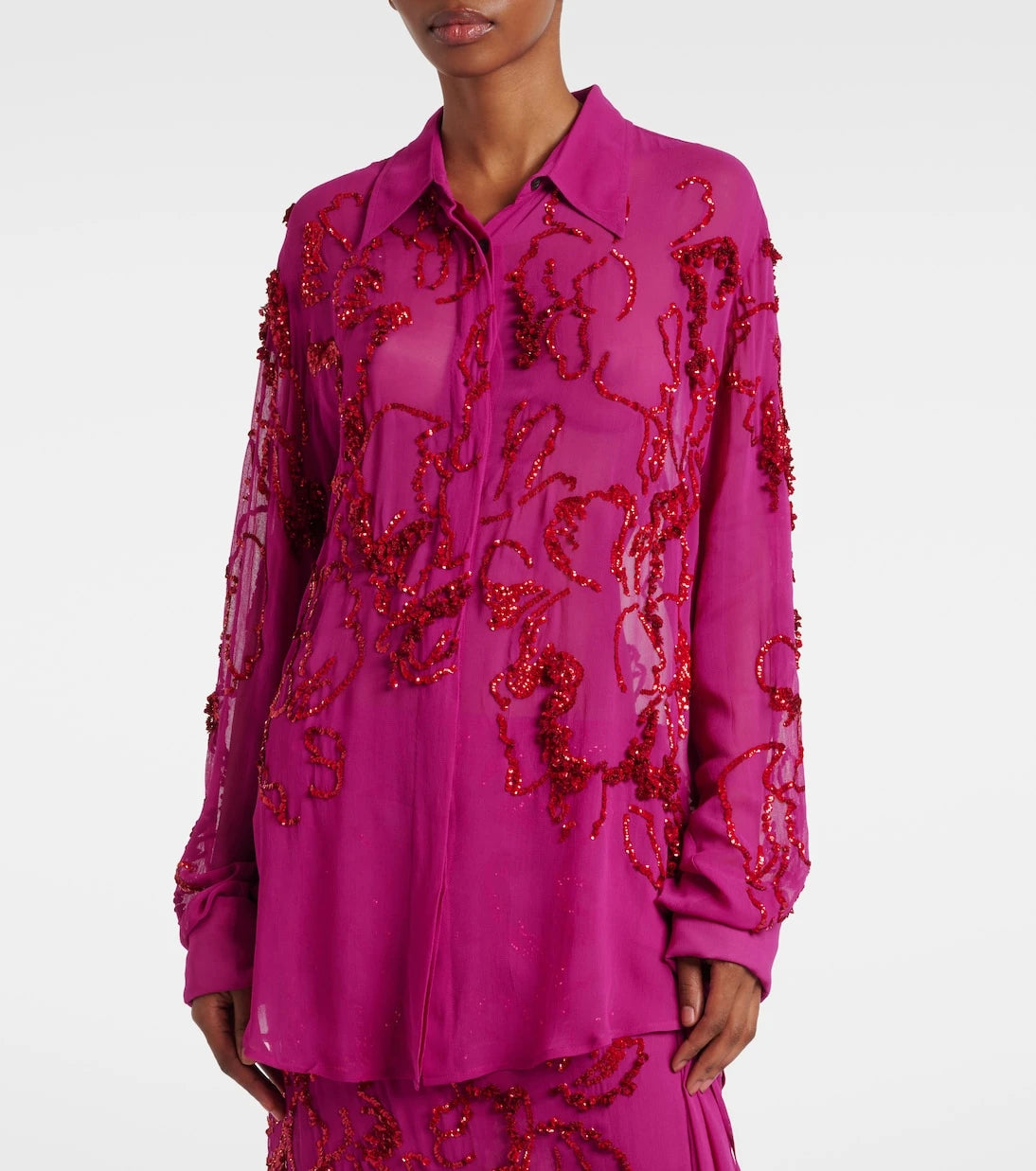 Dries Van Noten - Sequined sheer chiffon blouse