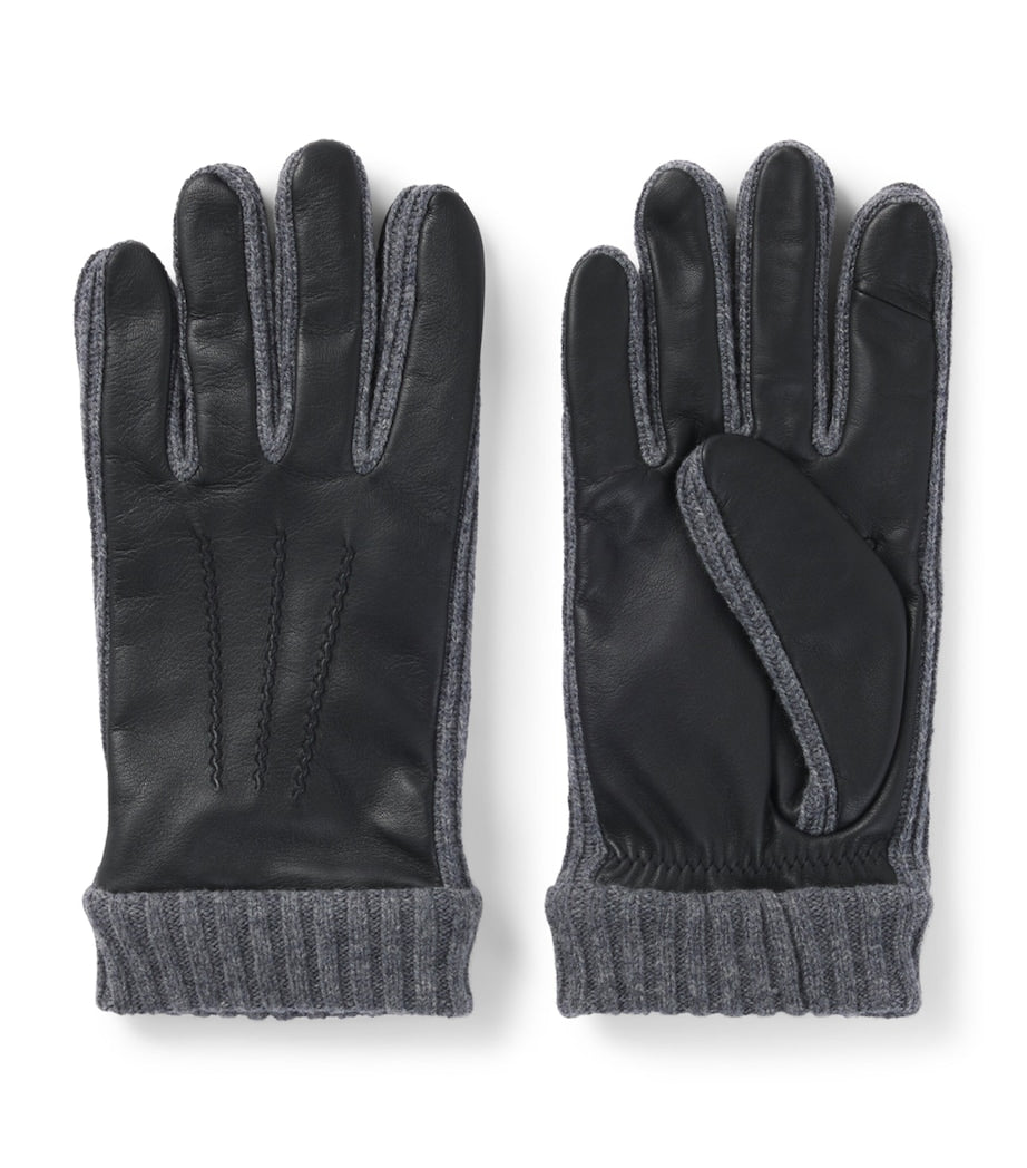 Leather Wool-Trim Gloves