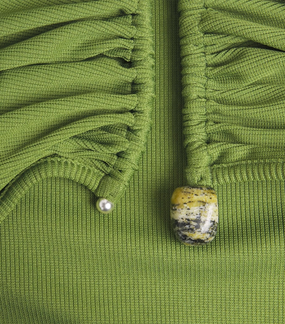 Green Pin-Gathered Crop Top