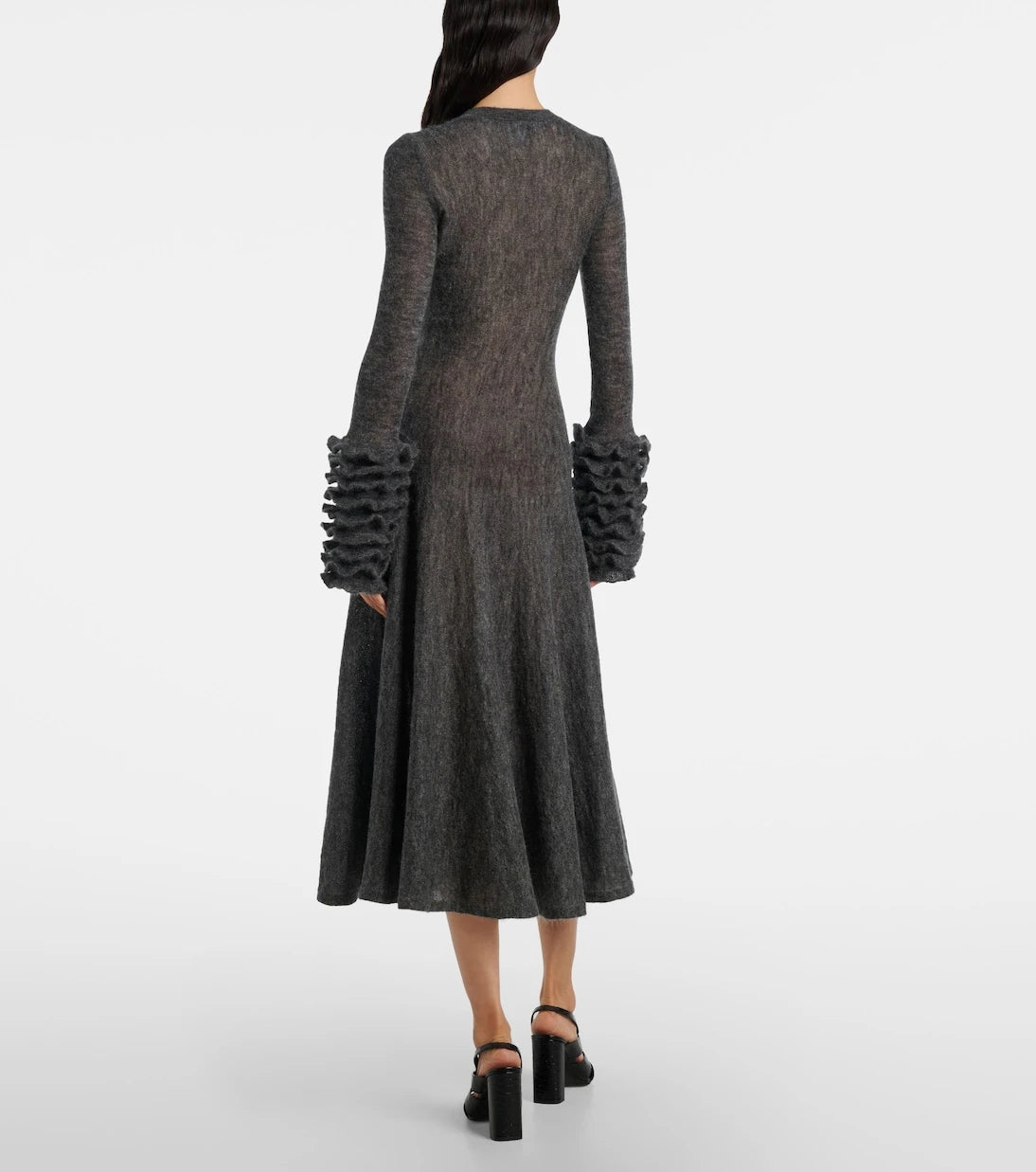 Alaïa - فستان ميدي بتصميم مكشكش من مزيج الموهير والصوف