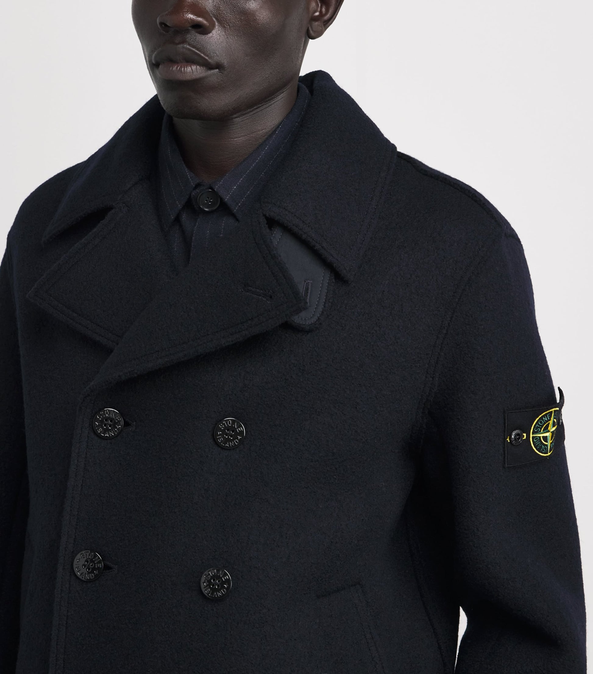 Stone Island Navy Wool Felted Compass Pea Coat