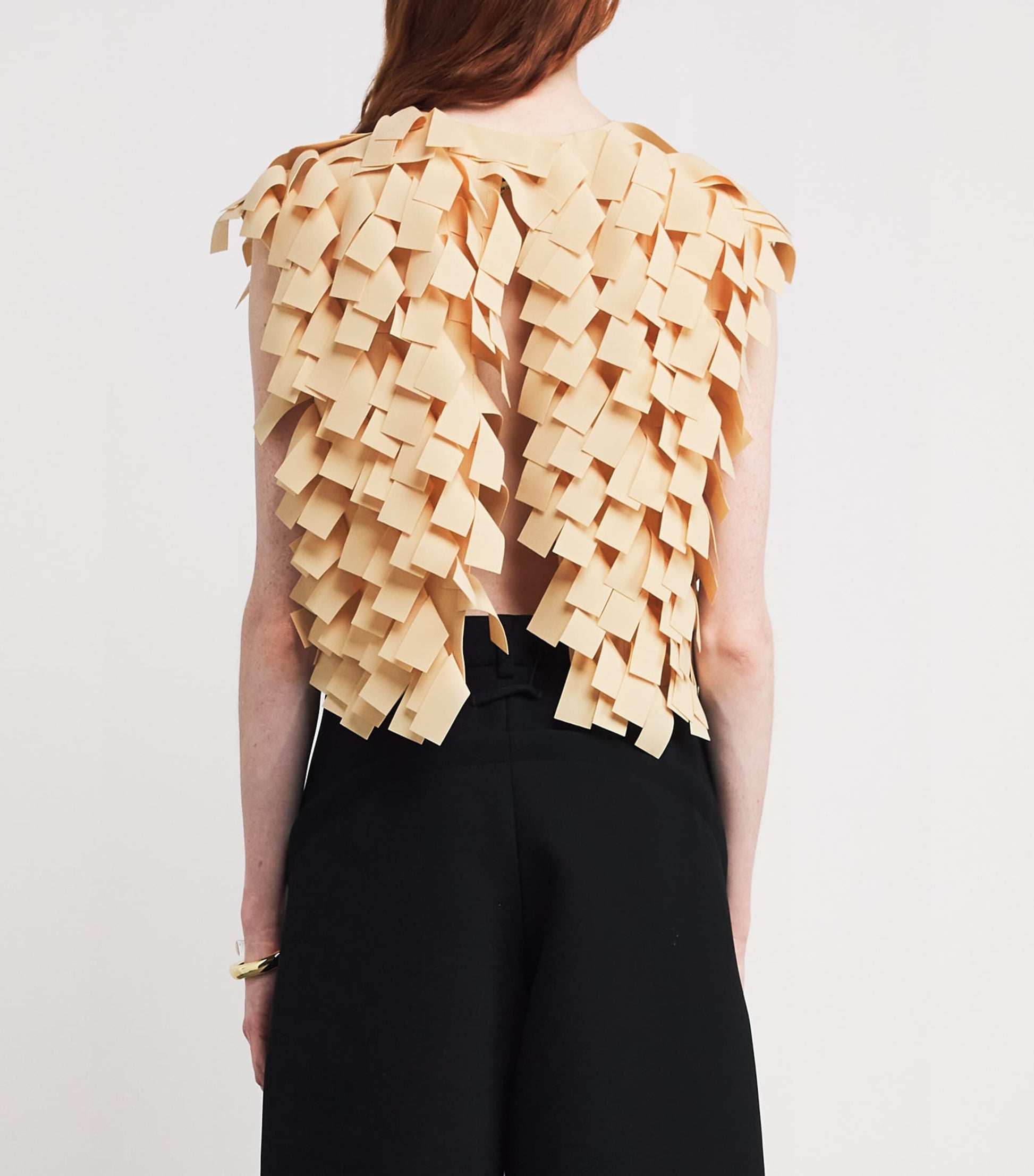 A.W.A.K.E Mode Beige Fringed Crop Top