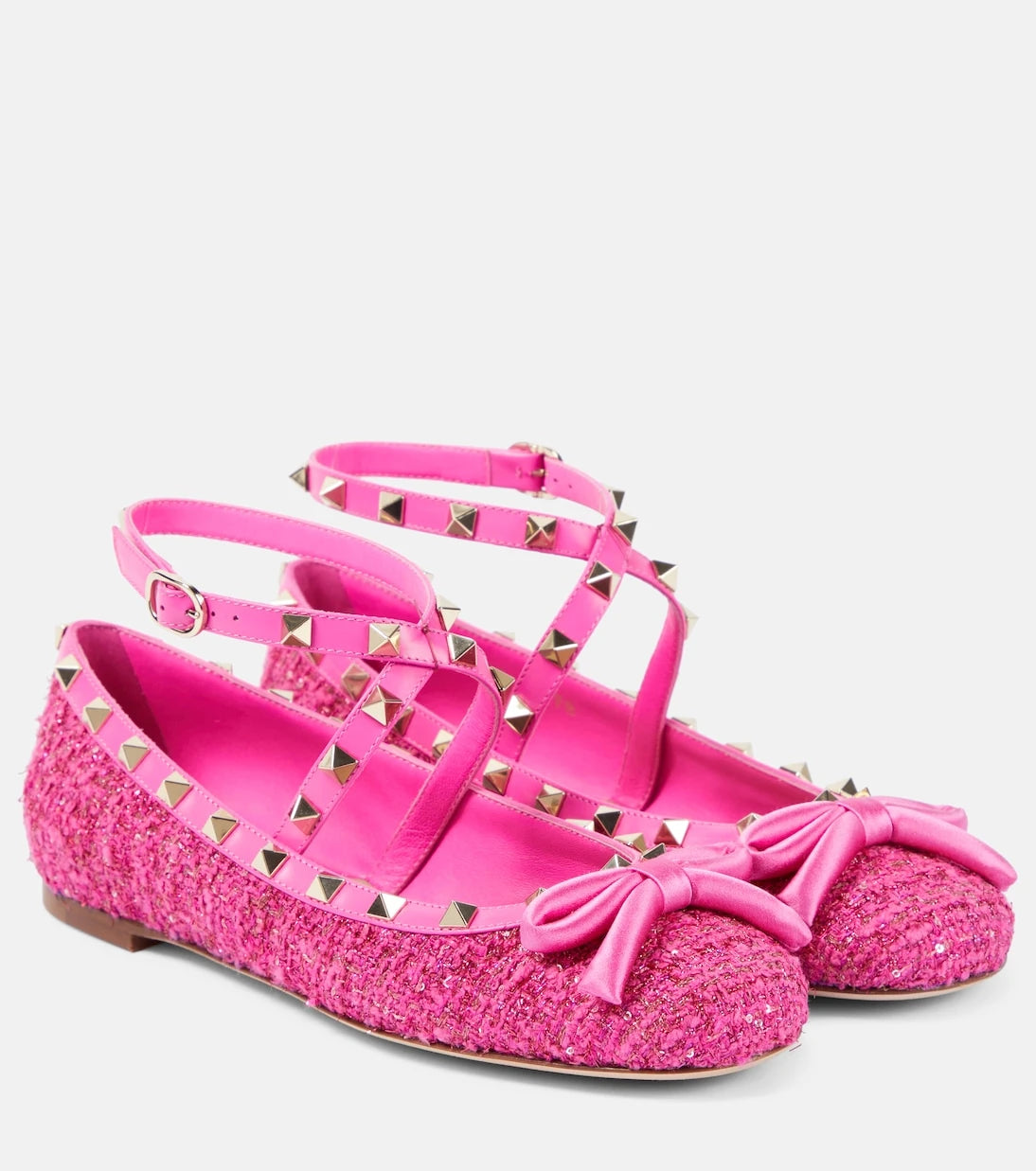 Valentino Garavani - Rockstud leather-trimmed bouclé ballet flats