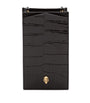 McQueen Skull-embellished croc-embossed leather phone case
