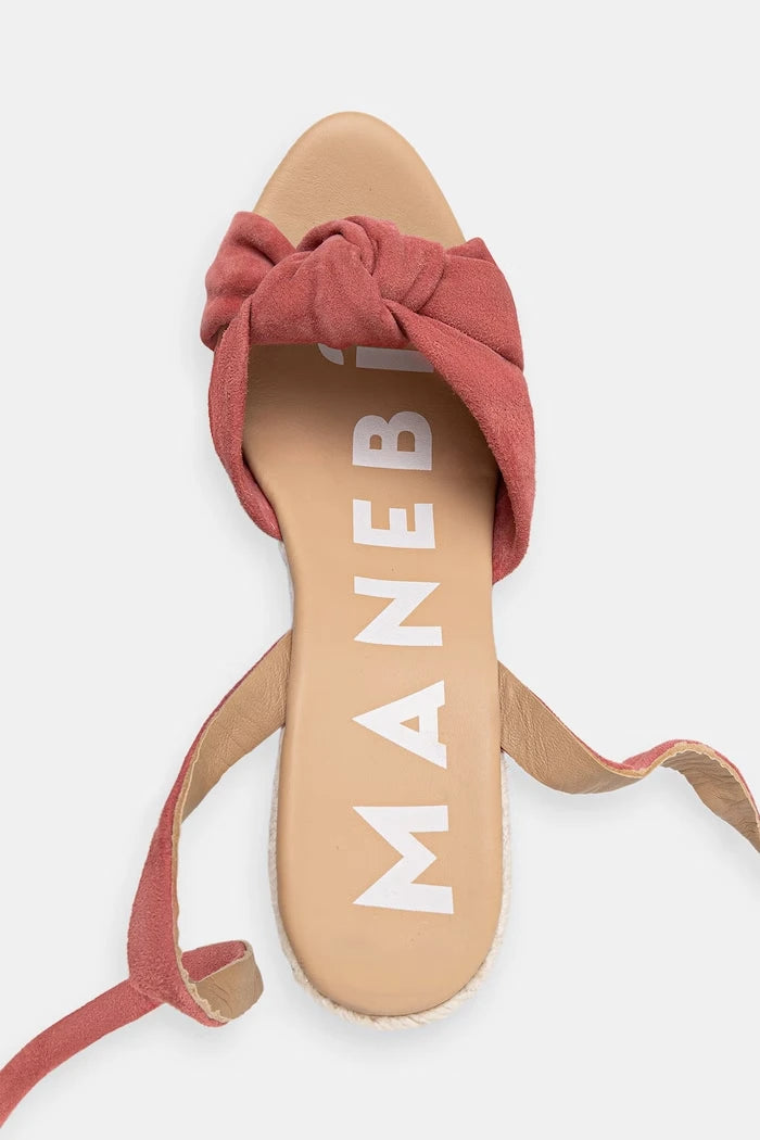 Manebi Wedge Espadrilles With Knot Süet Bilekten Bağlamalı Dolgu Topuk Espadril Sandalet