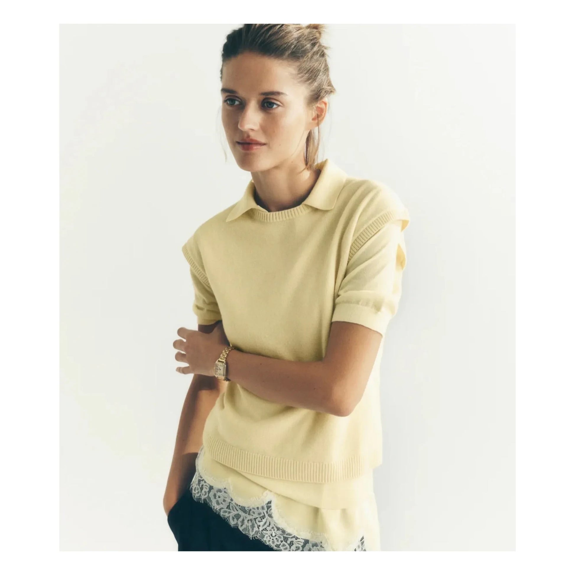 Bompard - Short-sleeved Cashmere Sweater | Lemon yellow
