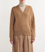 Beige Cashmere V-Neck Sweater