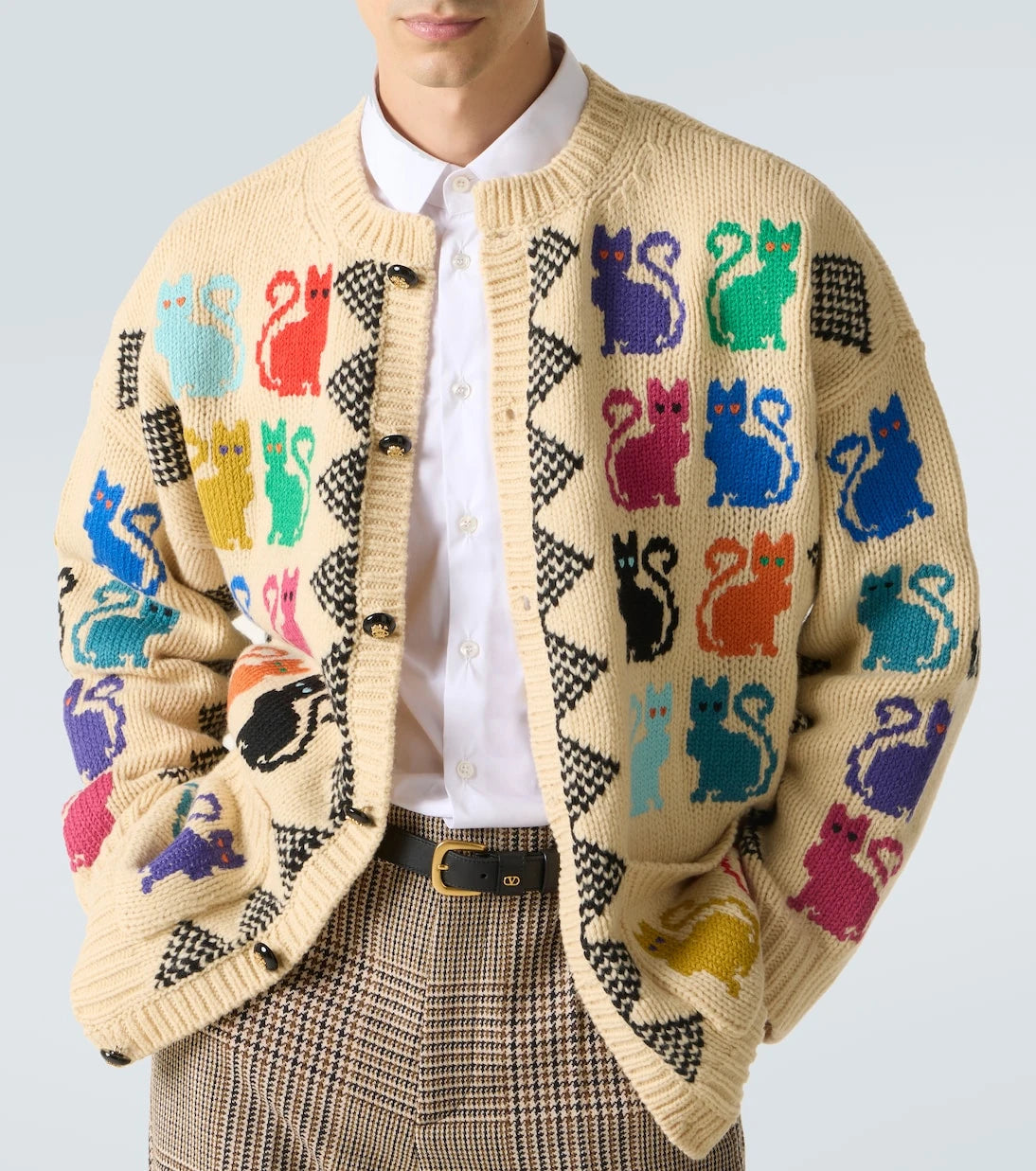 Valentino - Jacquard virgin wool cardigan