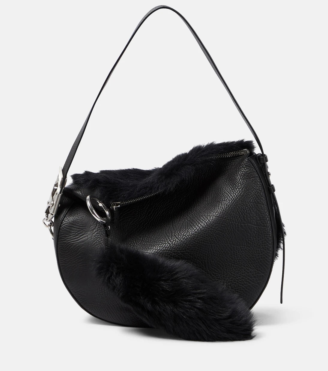 Burberry - Knight Medium leather and shearling shoulder bag