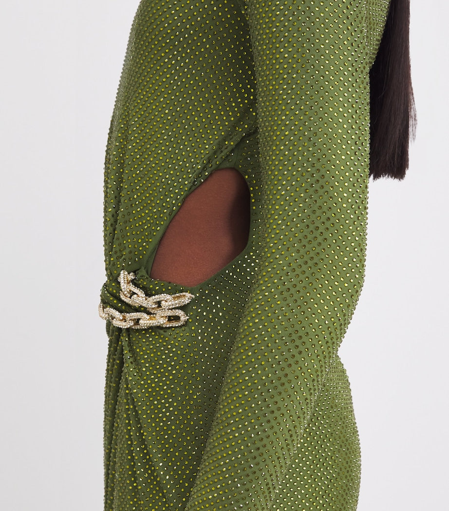 Self-Portrait Green Rhinestone-Embellished Maxi Dress