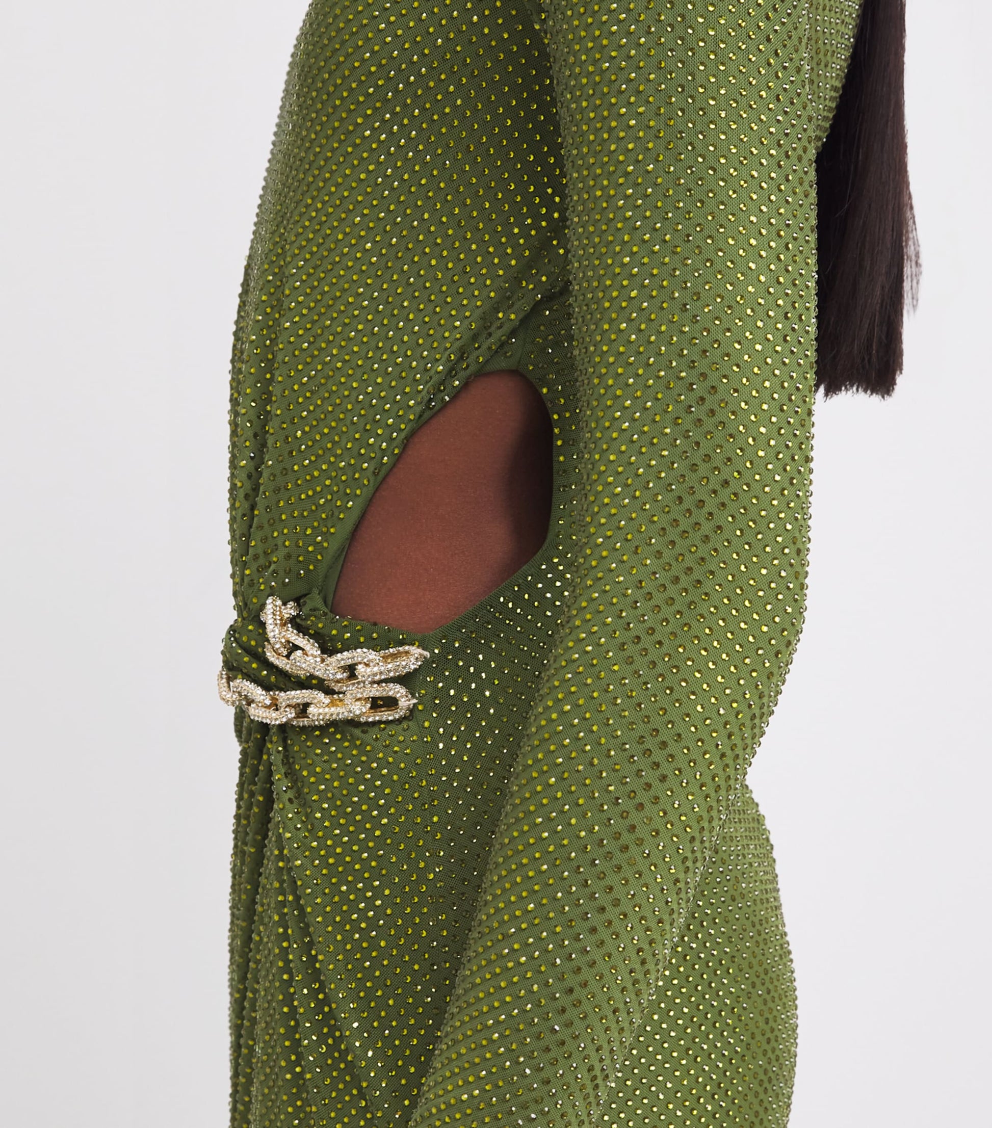 Self-Portrait Green Rhinestone-Embellished Maxi Dress