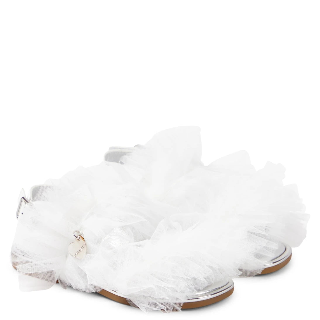 Monnalisa - Appliqué tulle and leather sandals