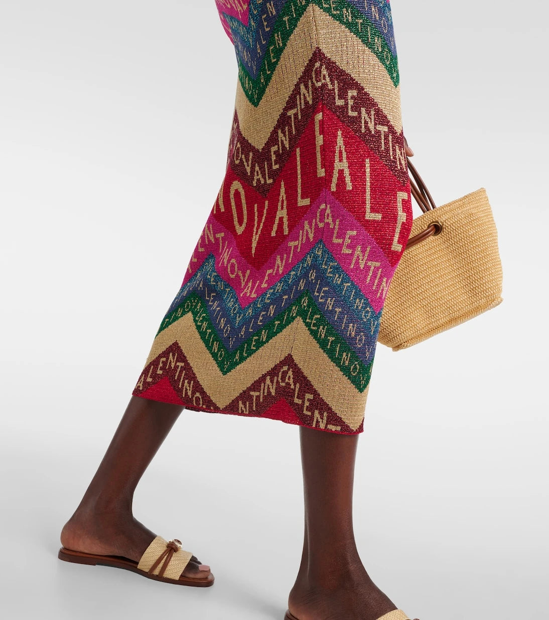 Valentino - Valentino Chevron lamé midi dress