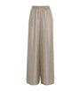 Max Mara Beige Silk Stripe Wide-Leg Trousers