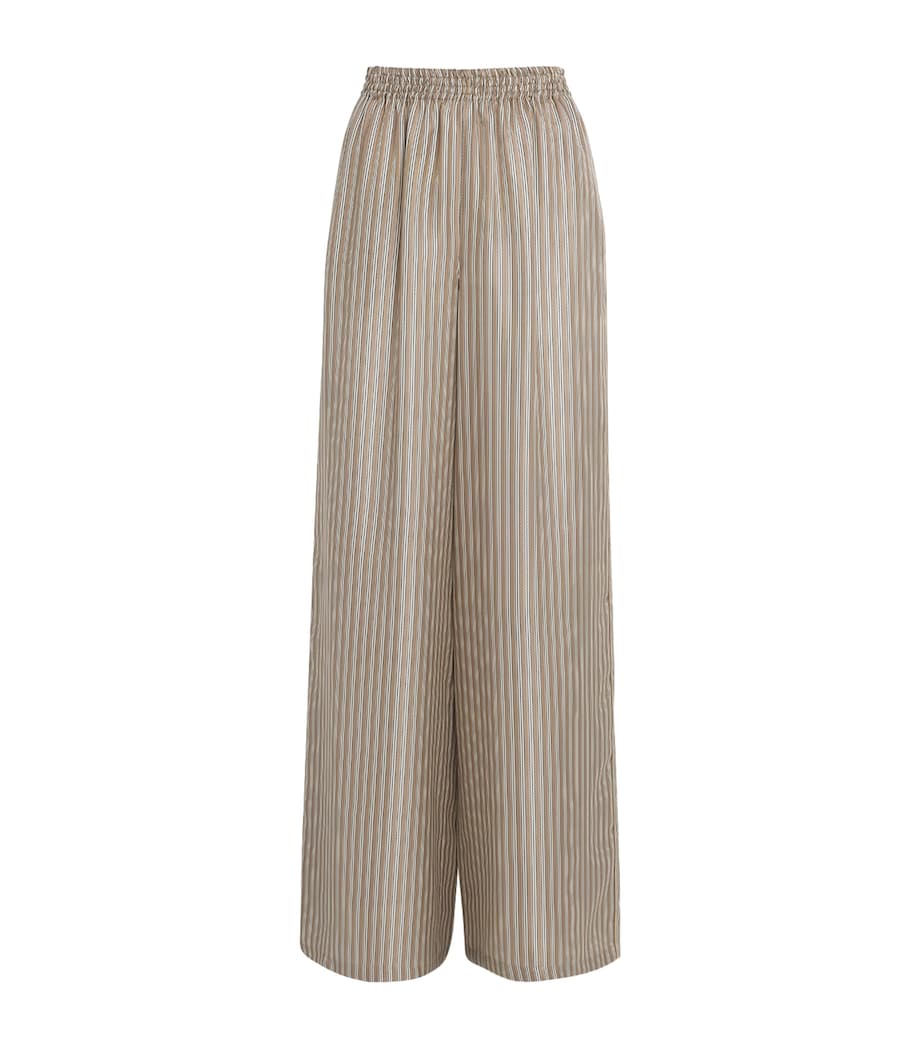 Max Mara Beige Silk Stripe Wide-Leg Trousers