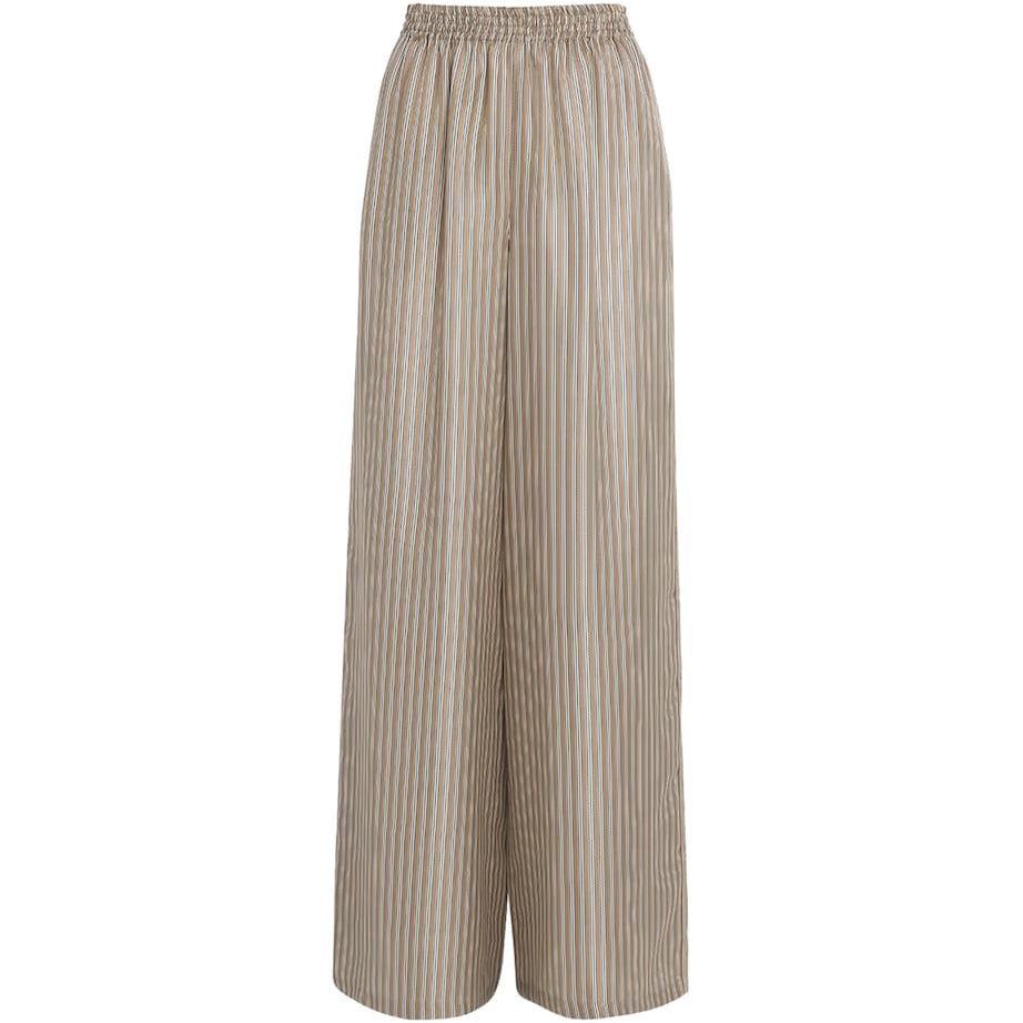 Max Mara Beige Silk Stripe Wide-Leg Trousers