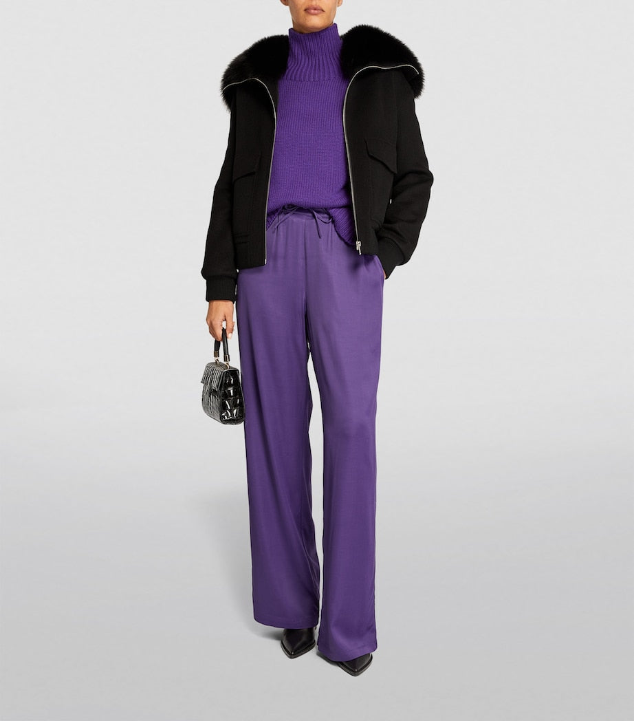 Yves Salomon Black Fur-Collar Bomber Jacket