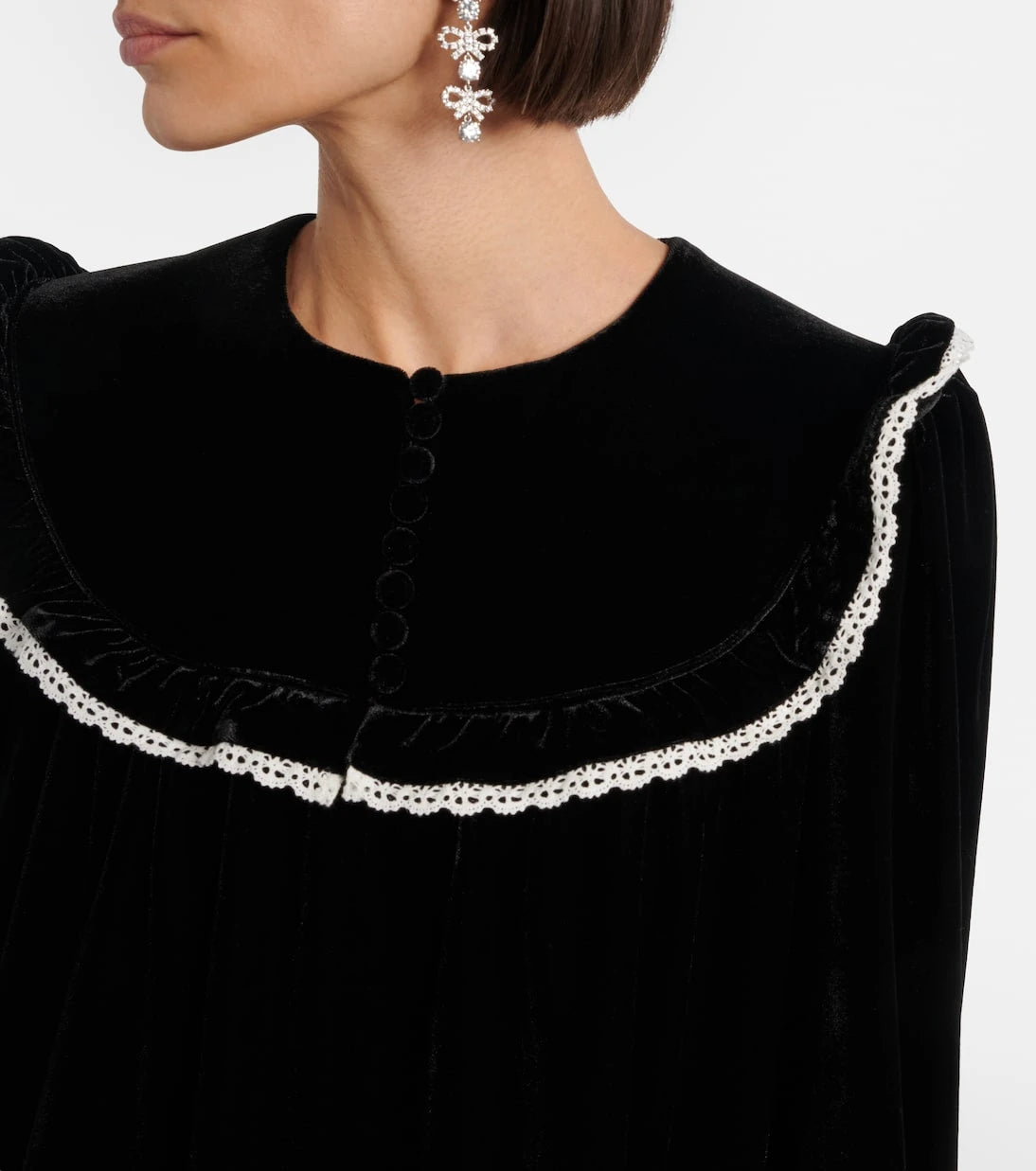 Ganni - Lace-trimmed velvet minidress