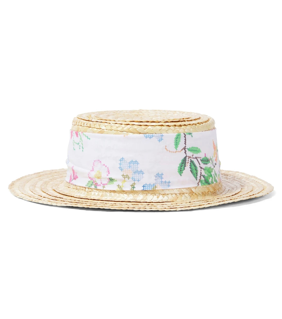 Patachou - Floral cotton-trimmed straw sun hat
