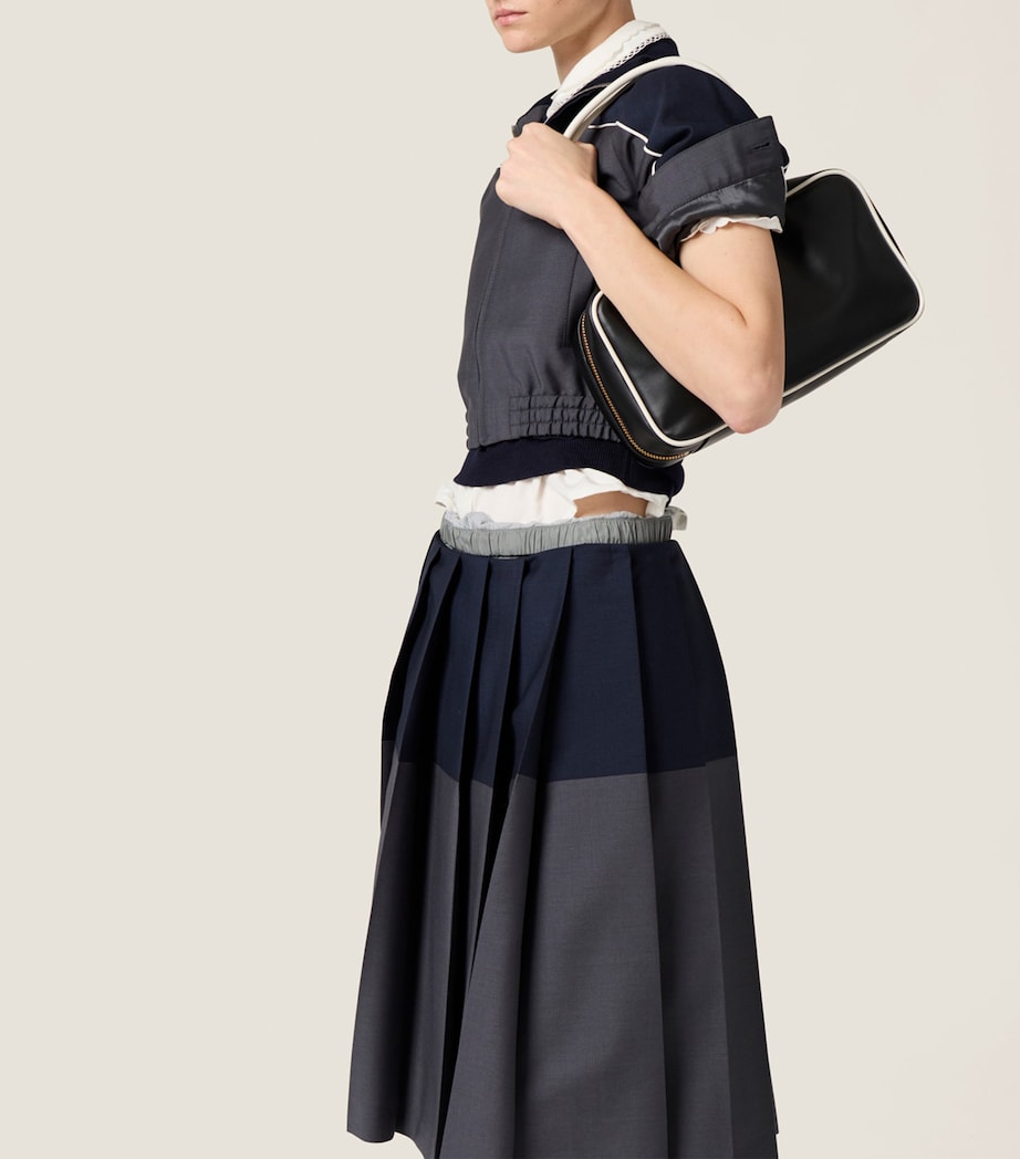 Grey Mohair-Wool Pleated Midi Skirt