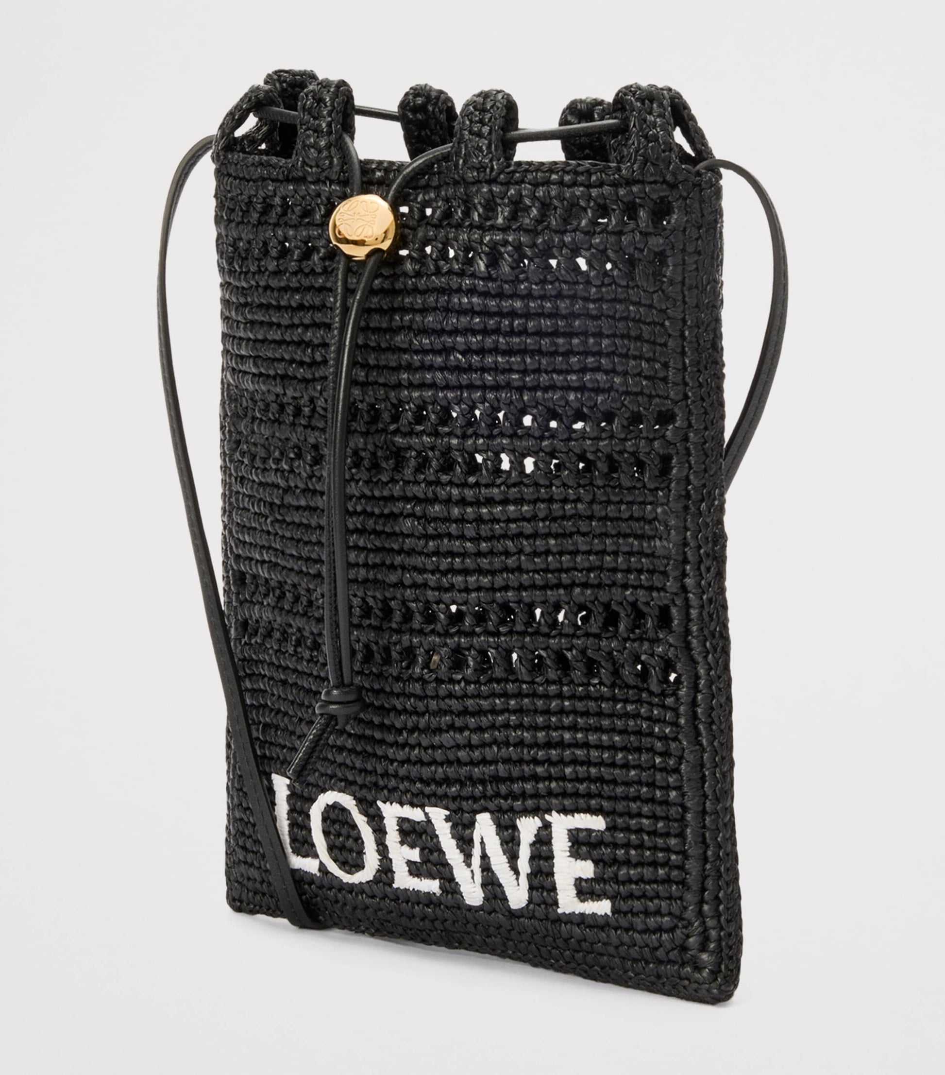 LOEWE Black x Paula's Ibiza Raffia Drawstring Pocket Bag