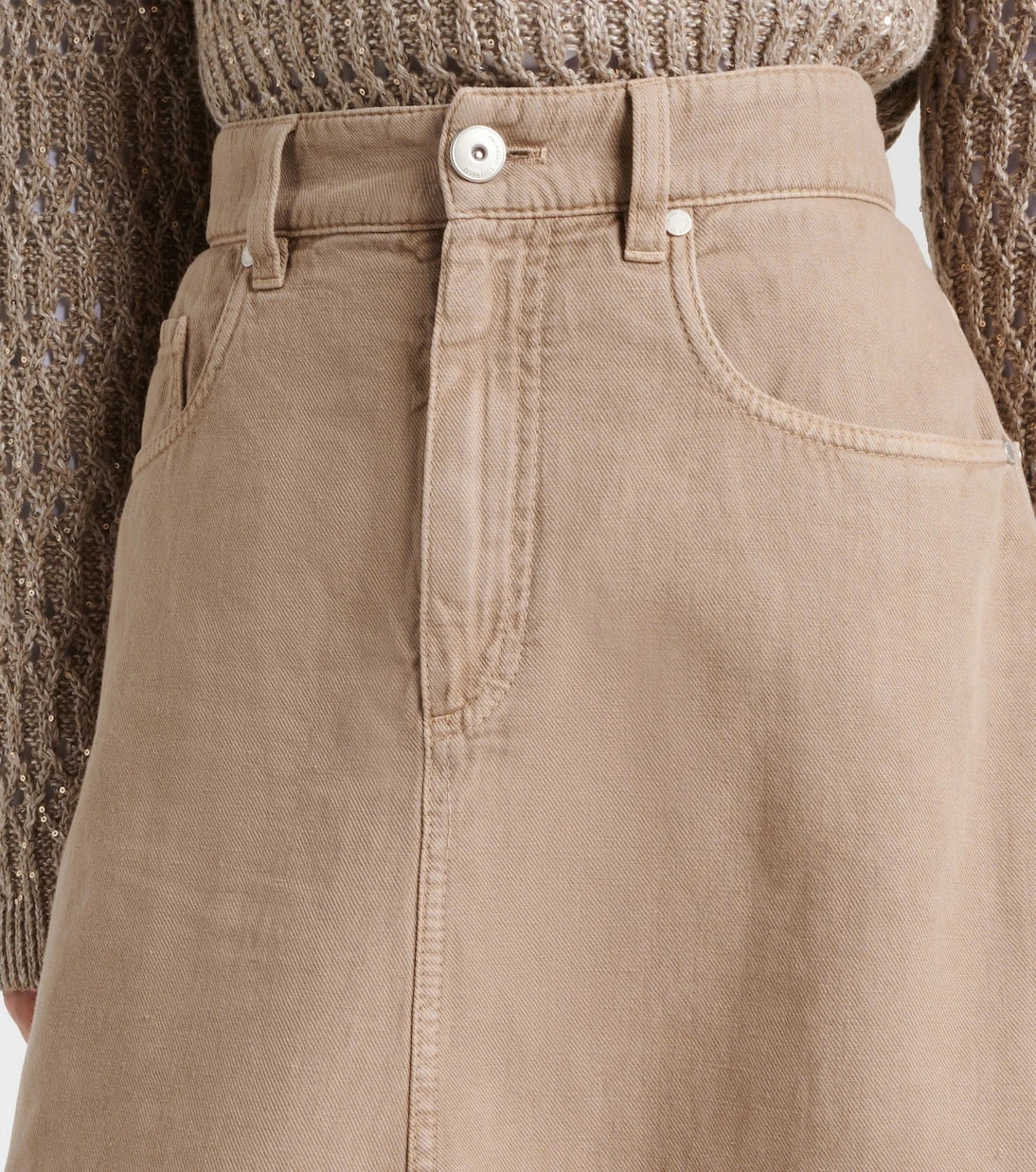 Brunello Cucinelli - Cotton and linen denim midi skirt